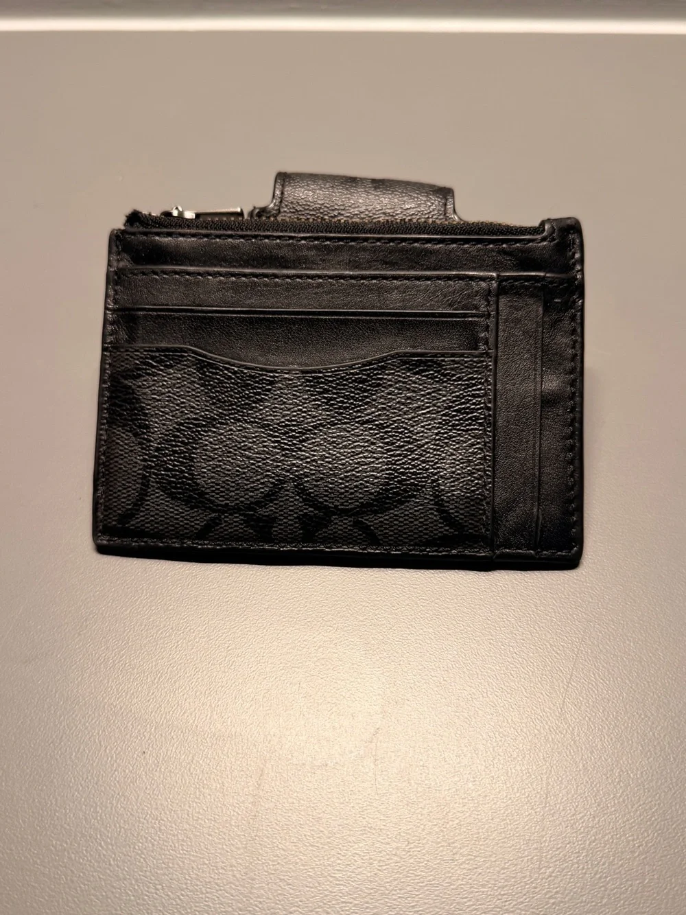 Coach Black Signature Card Holder with Zip Coin Pocket